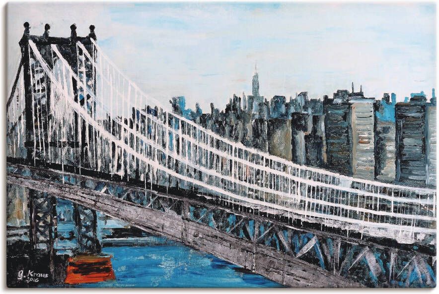 Artland Artprint op linnen New York Brooklyn Bridge gespannen op een spieraam