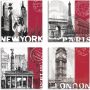 Artland Artprint op linnen New York Parijs Berlijn London_bordeauxrood (4-delig) - Thumbnail 1