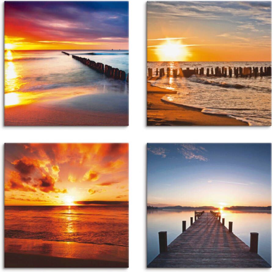 Artland Artprint op linnen Oostzee Strand zon zonsondergang (4-delig)