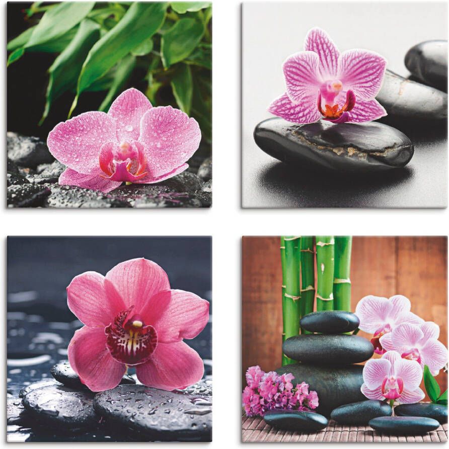 Artland Artprint op linnen Orchidee zensteen druppel Spa concept (4-delig)