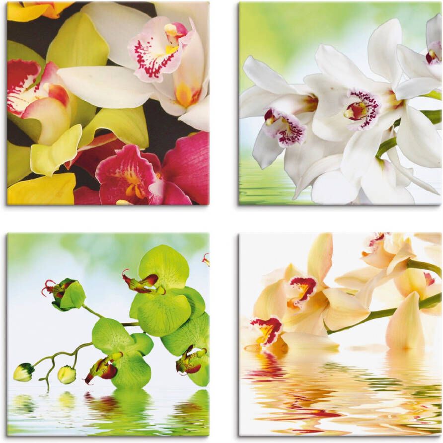 Artland Artprint op linnen Orchideeën bloemen set van 4 verschillende maten (4-delig)