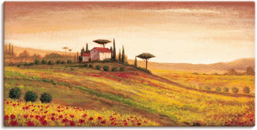 Artland Artprint op linnen Toscaans landschap met klaprozen