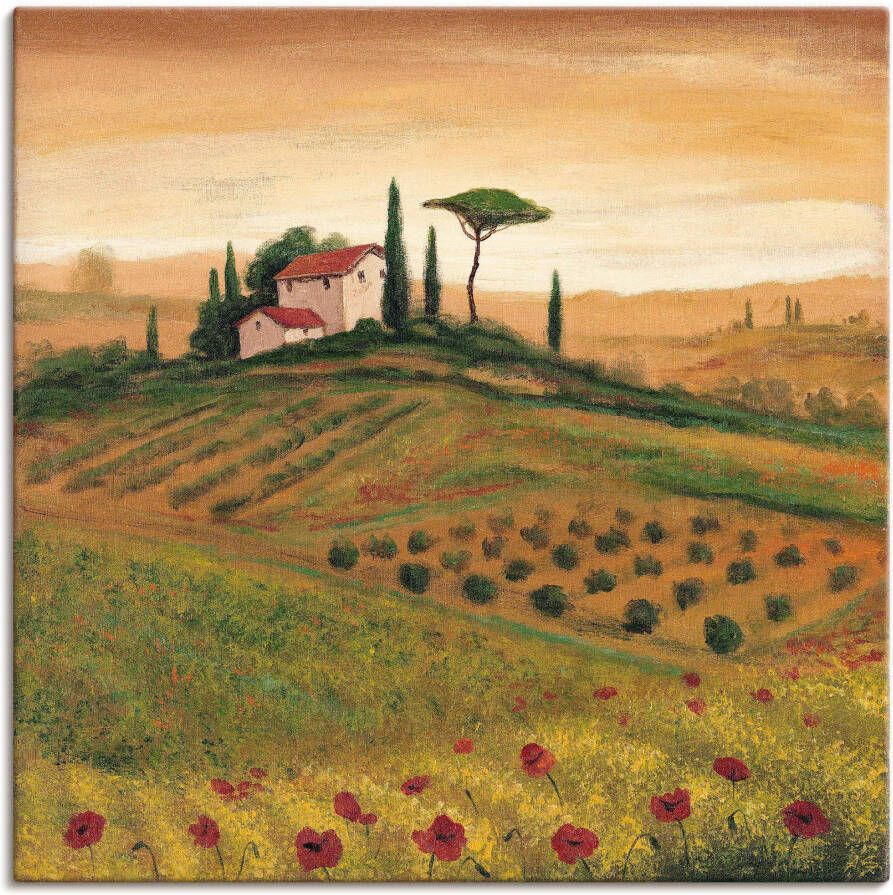 Artland Artprint op linnen Toscaans landschap met klaprozen I