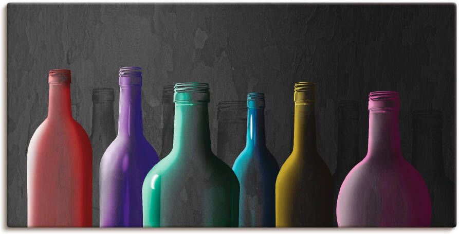 Artland Artprint op linnen Veelkleurige glazen flessen