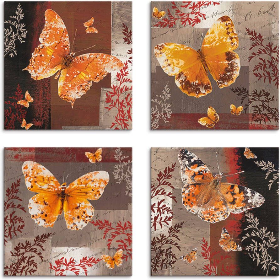 Artland Artprint op linnen Vlinder 1-4 set van 4 verschillende maten (4-delig)