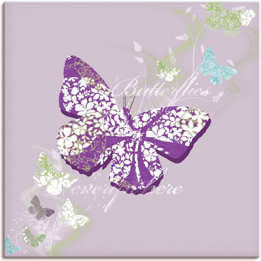 Artland Artprint op linnen Vlinders in violet gespannen op een spieraam