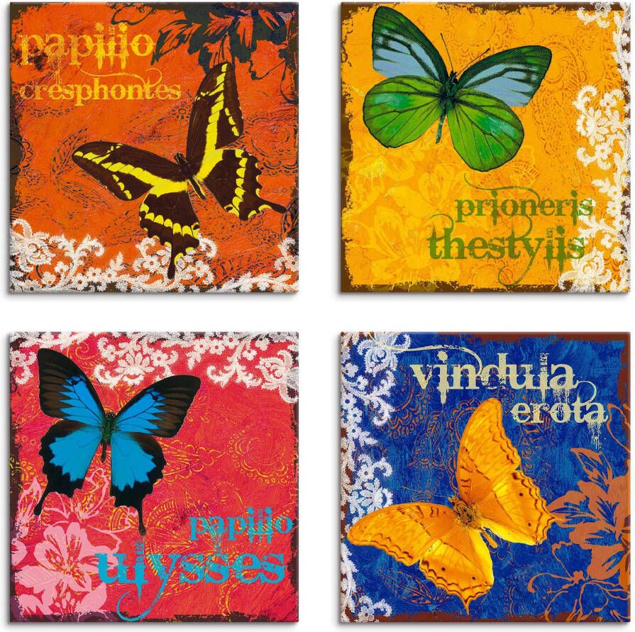 Artland Artprint op linnen Vlinders multicolour set van 4 verschillende maten (4-delig)