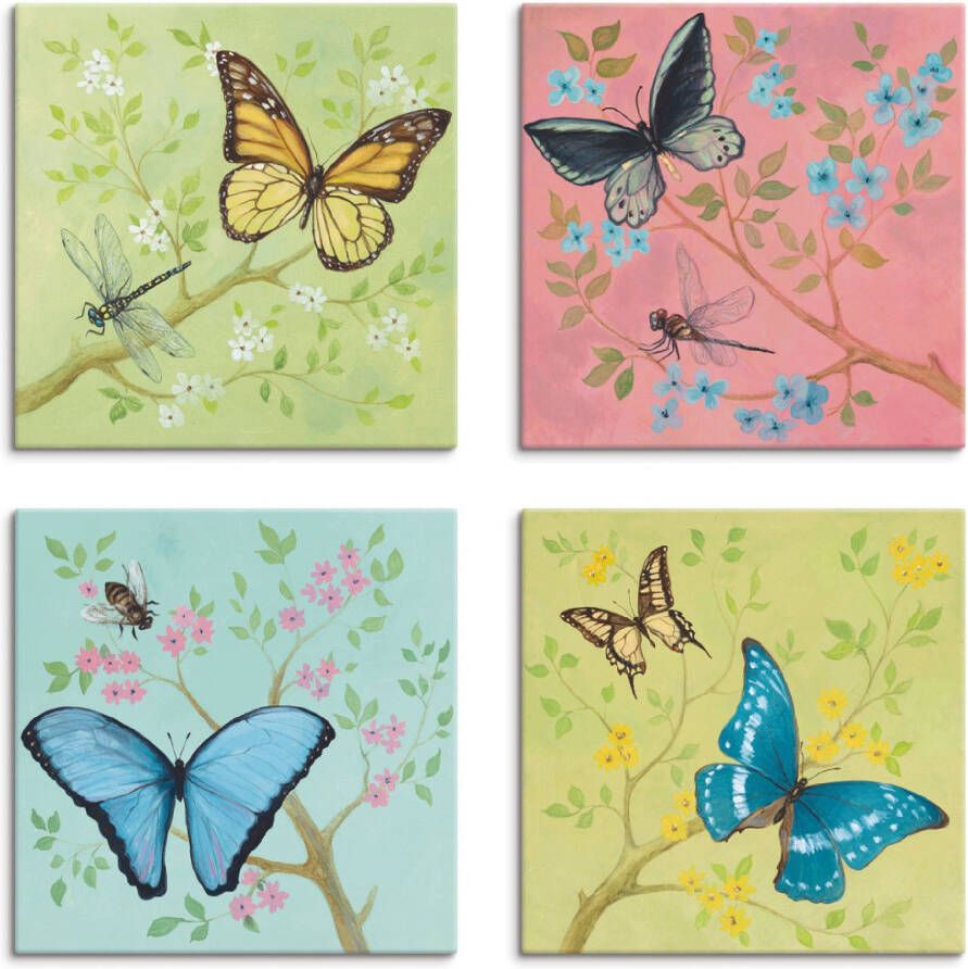 Artland Artprint op linnen Vlinders pastel set van 4 verschillende maten (4-delig)
