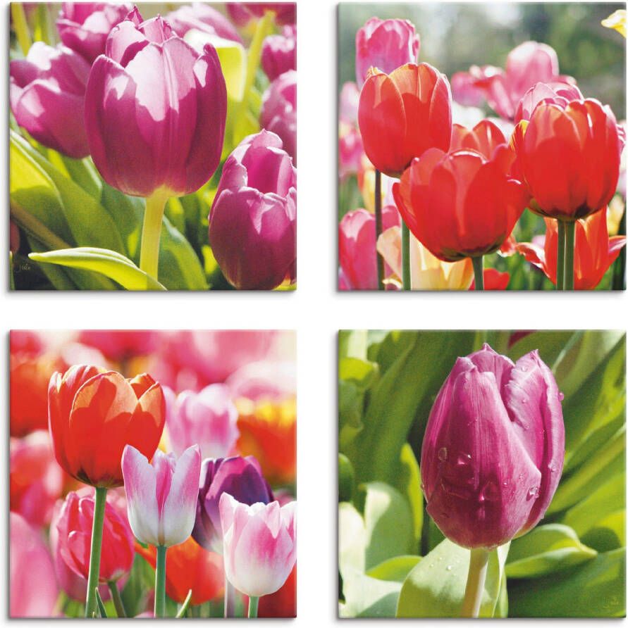 Artland Artprint op linnen Voorjaar en tulpen set van 4 verschillende maten (4-delig)
