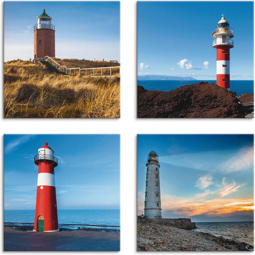 Artland Artprint op linnen Vuurtoren aan de zee set van 4 verschillende maten (4-delig)