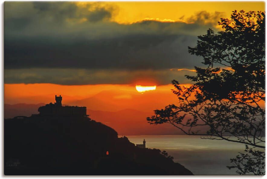 Artland Artprint op linnen Zonsondergang San Sebastian Donostia