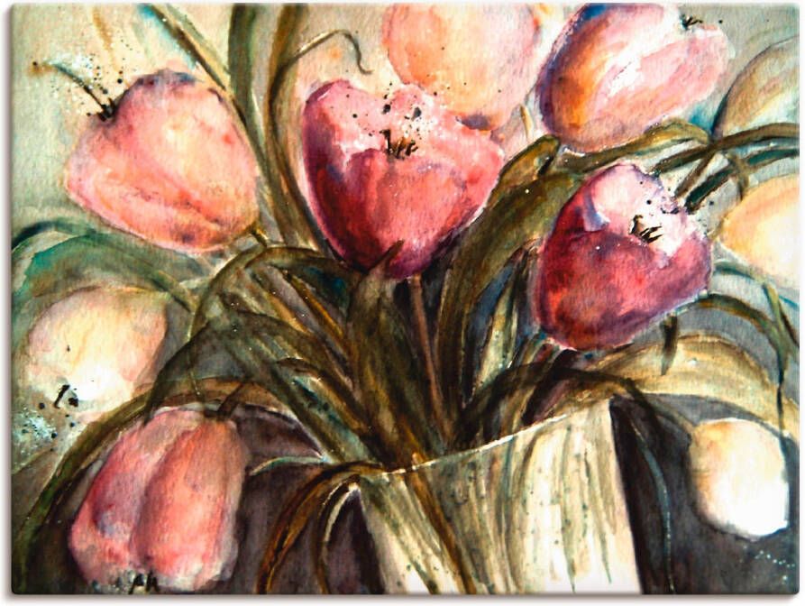 Artland Artprint Paars Tulpen in vaas als artprint op linnen poster muursticker in verschillende maten