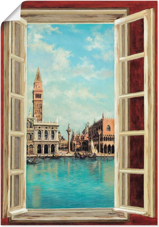 Artland Artprint Raam met uitzicht op Venetië als artprint op linnen poster muursticker in verschillende maten