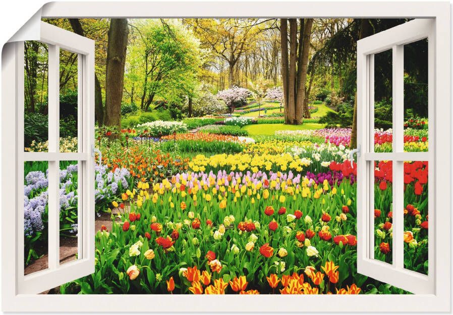Artland Artprint Raamzicht tulpen tuin lente als artprint van aluminium artprint voor buiten artprint op linnen poster muursticker - Foto 1