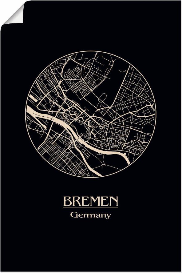 Artland Artprint Retro kaart Bremen Duitsland cirkel als artprint op linnen poster in verschillende formaten maten