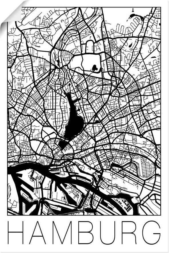 Artland Artprint Retro kaart Hamburg Duitsland als artprint op linnen poster in verschillende formaten maten