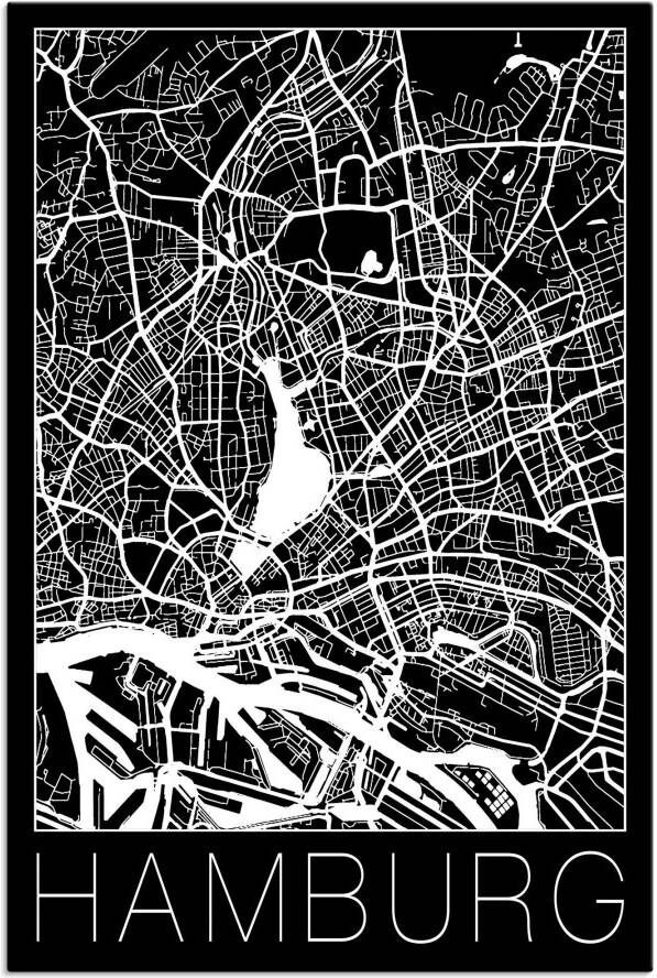 Artland Artprint Retro kaart Hamburg Duitsland zwart als artprint van aluminium artprint voor buiten artprint op linnen poster in verschillende maten. maten