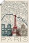 Artland Artprint Retro kaart Parijs Frankrijk en skyline als artprint van aluminium artprint voor buiten poster in diverse formaten - Thumbnail 1