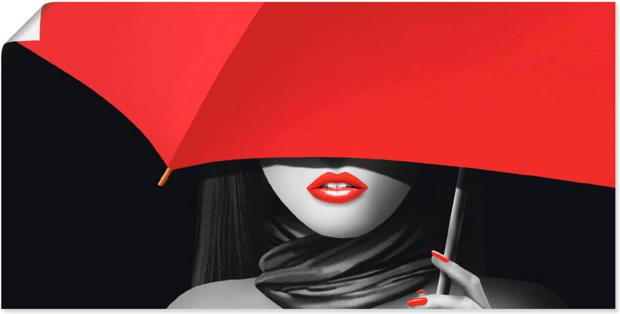 Artland Artprint Rode lippen onder de paraplu als artprint van aluminium artprint voor buiten poster muursticker in diverse maten formaten