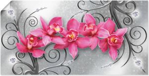 Artland Artprint Roze pioenrozen in glazen vaas Roze orchideeën op ornamenten in vele afmetingen & productsoorten artprint van aluminium artprint voor buiten artprint op linnen poster muursticker wandfolie ook geschikt voor de badkamer