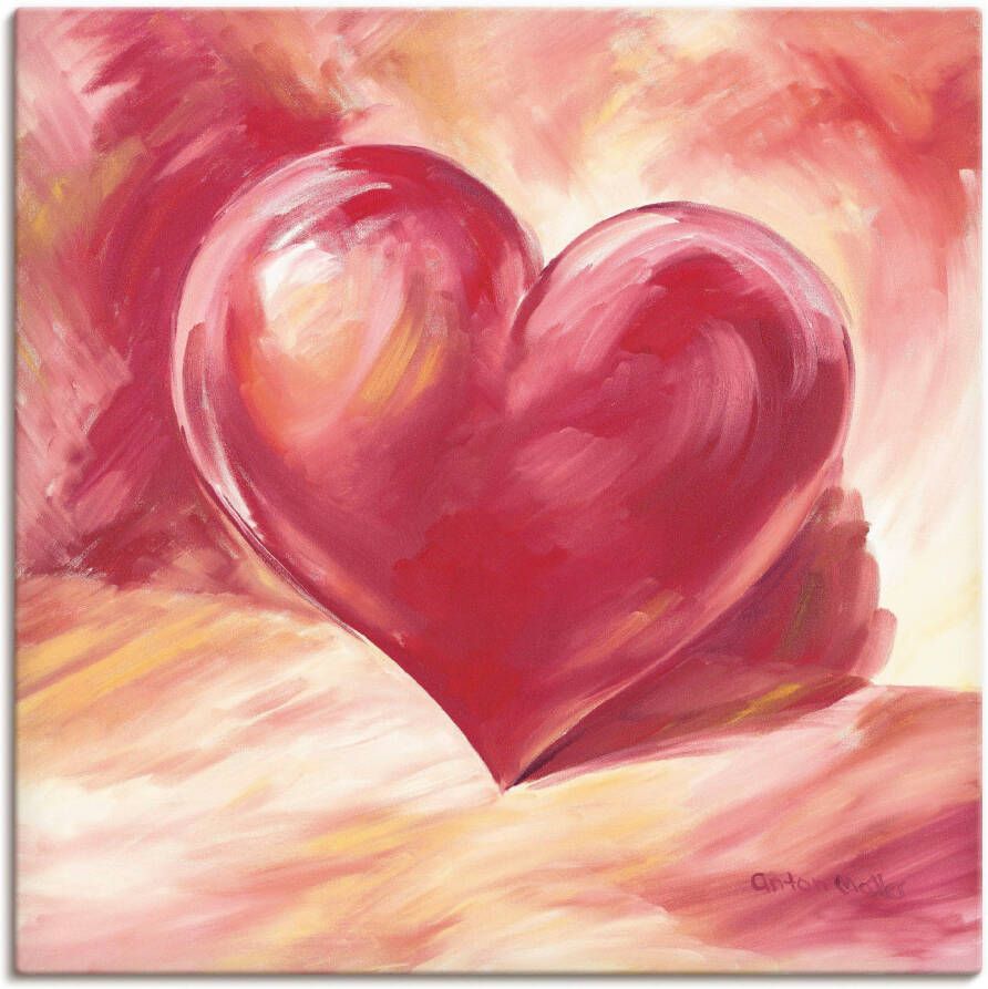 Artland Artprint Roze rood hart als artprint van aluminium artprint voor buiten artprint op linnen poster muursticker
