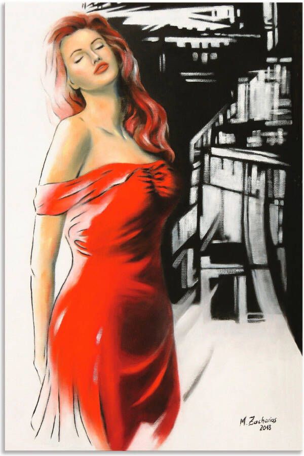 Artland Artprint Schoonheid in rode jurk als artprint van aluminium artprint voor buiten artprint op linnen poster muursticker