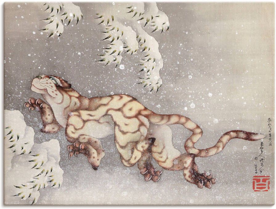 Artland Artprint Tijger in een sneeuwstorm. Edo-tijd als artprint op linnen muursticker in verschillende maten