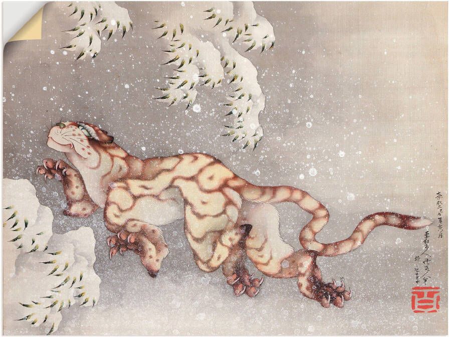 Artland Artprint Tijger in een sneeuwstorm. Edo-tijd als artprint op linnen muursticker in verschillende maten