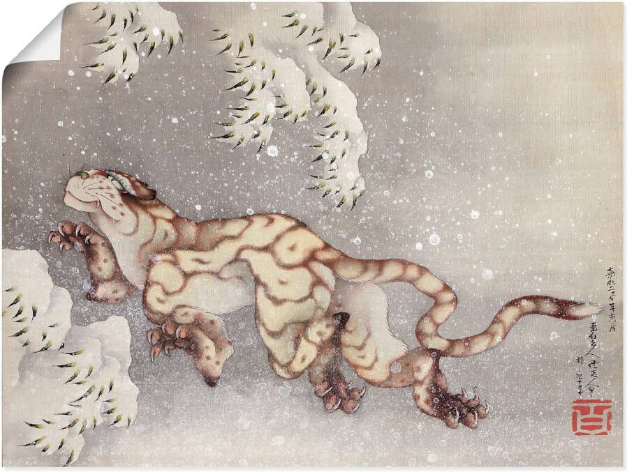 Artland Artprint Tijger in een sneeuwstorm. Edo-tijd als artprint op linnen muursticker in verschillende maten - Foto 1
