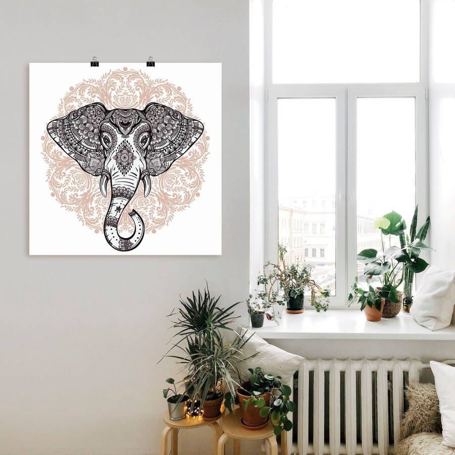 Artland Artprint Vintage mandala olifant als artprint op linnen poster muursticker in verschillende maten