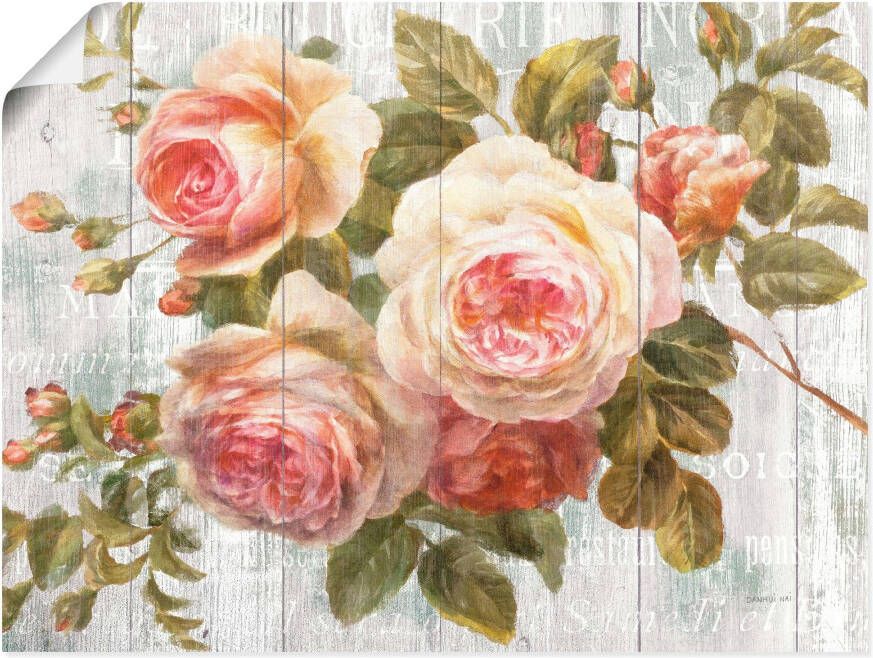 Artland Artprint Vintage rozen op hout als artprint op linnen poster muursticker in verschillende maten - Foto 1