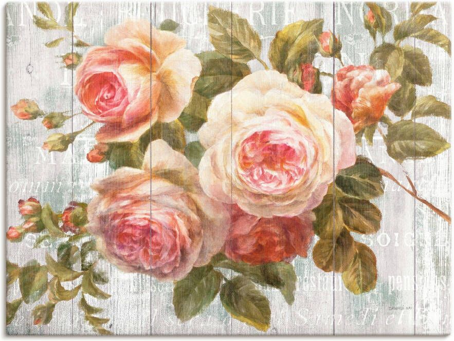 Artland Artprint Vintage rozen op hout als artprint op linnen poster muursticker in verschillende maten