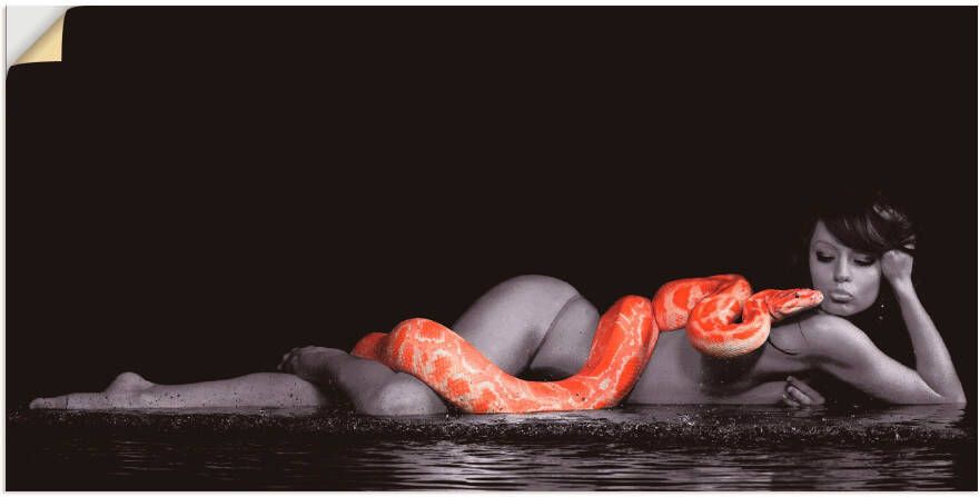Artland Artprint Vrouw in water liggend met python als artprint op linnen poster muursticker in verschillende maten
