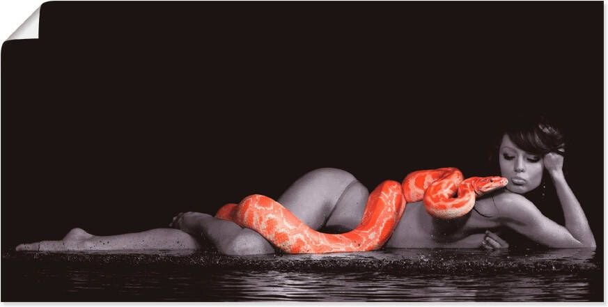 Artland Artprint Vrouw in water liggend met python als artprint op linnen poster muursticker in verschillende maten