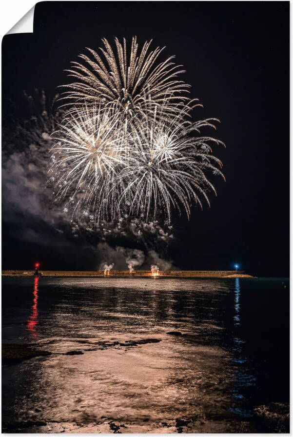 Artland Artprint Vuurwerk aan de zee als artprint van aluminium artprint op linnen muursticker of poster in verschillende maten