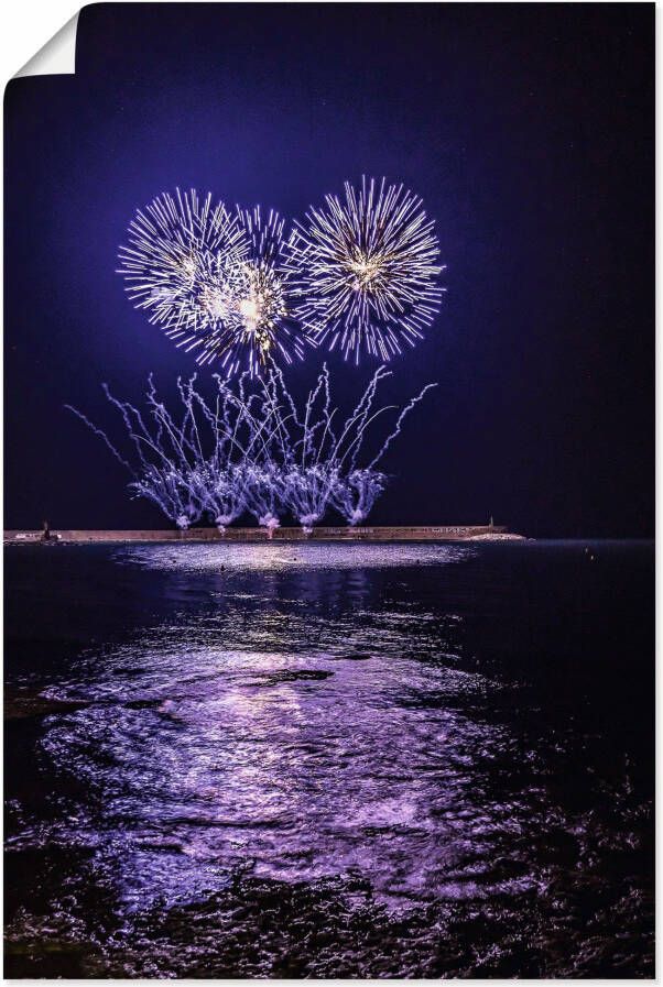 Artland Artprint Vuurwerk aan de zee als artprint van aluminium artprint op linnen muursticker of poster in verschillende maten