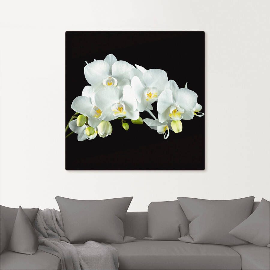 Artland Artprint Witte orchidee op een zwarte achtergrond als artprint op linnen poster muursticker in verschillende maten