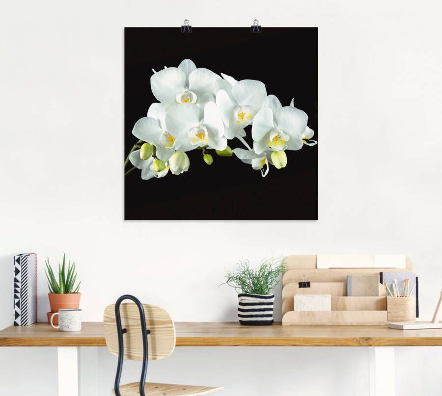 Artland Artprint Witte orchidee op een zwarte achtergrond als artprint op linnen poster muursticker in verschillende maten