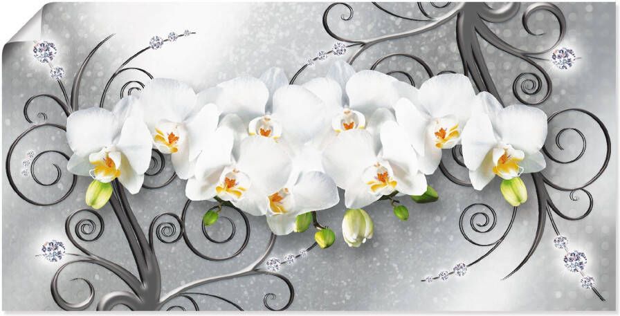 Artland Artprint Witte orchideeën op ornamenten als artprint van aluminium artprint voor buiten artprint op linnen poster muursticker