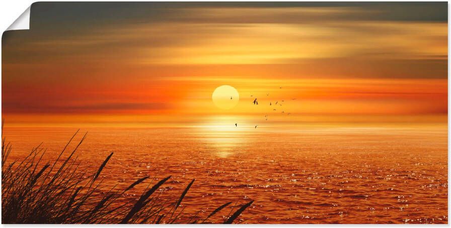 Artland Artprint Zonsondergang boven de zee als artprint op linnen poster muursticker in verschillende maten