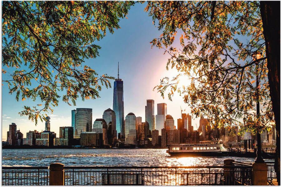 Artland Artprint Zonsopkomst boven New York als artprint van aluminium artprint voor buiten artprint op linnen poster muursticker