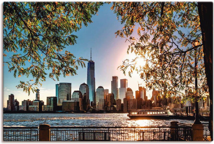 Artland Artprint Zonsopkomst boven New York als artprint van aluminium artprint voor buiten artprint op linnen poster muursticker