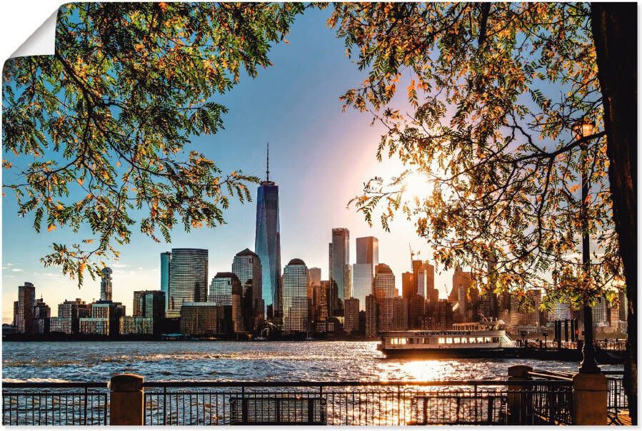 Artland Artprint Zonsopkomst boven New York als artprint van aluminium artprint voor buiten artprint op linnen poster muursticker