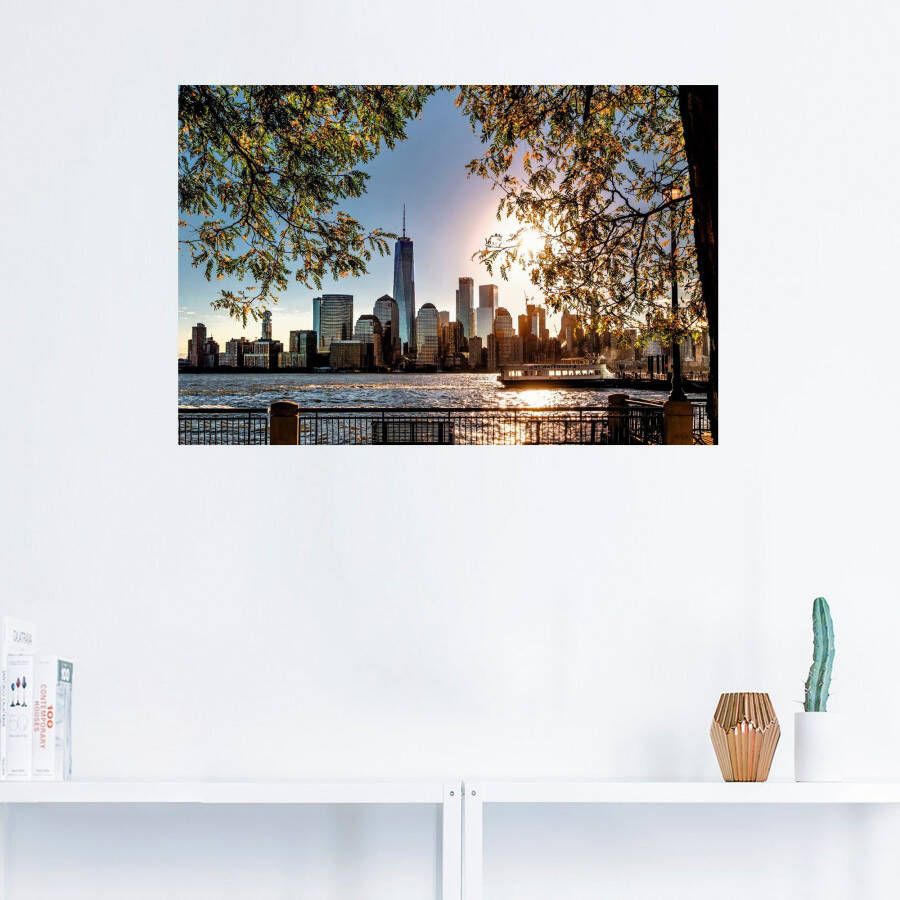 Artland Artprint Zonsopkomst boven New York als artprint van aluminium artprint voor buiten artprint op linnen poster muursticker