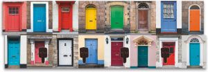 Artland Kapstok Fotocollage van 32 kleurrijke voordeuren ruimtebesparende kapstok van hout met 4 haken geschikt voor kleine smalle hal halkapstok