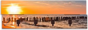 Artland Kapstok Mooie zonsondergang aan het strand ruimtebesparende kapstok van hout met 4 haken geschikt voor kleine smalle hal halkapstok