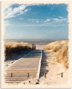 Artland Kapstok Noordzeestrand op Langeoog pier van hout met 4 sleutelhaakjes – sleutelbord sleutelborden sleutelhouder sleutelhanger voor de hal – stijl: modern