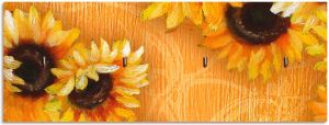 Artland Kapstok Zonnebloemen van hout met 4 sleutelhaakjes – sleutelbord sleutelborden sleutelhouder sleutelhanger voor de hal – stijl: modern