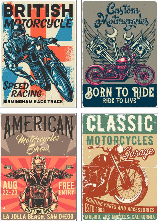 Artland Poster Born to ride doodskop motorrijder (4 stuks)