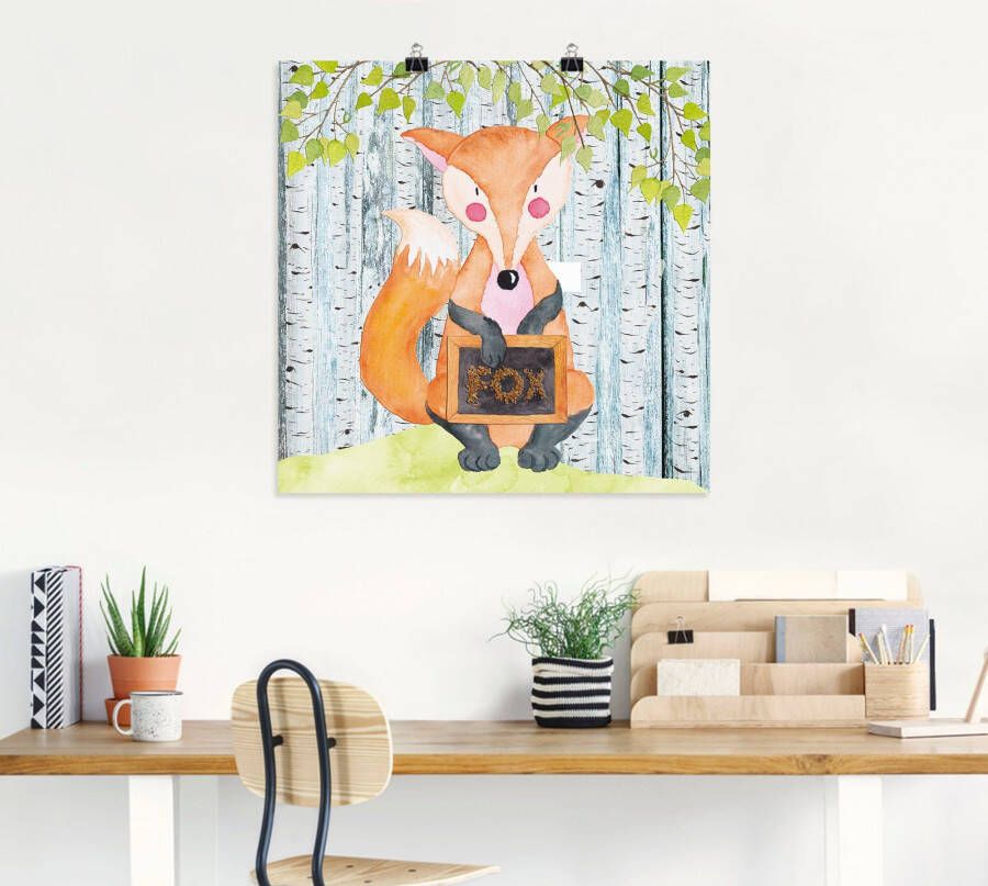 Artland Poster Bosvriendjes- de slimme vos als artprint van aluminium artprint op linnen muursticker of poster in verschillende maten